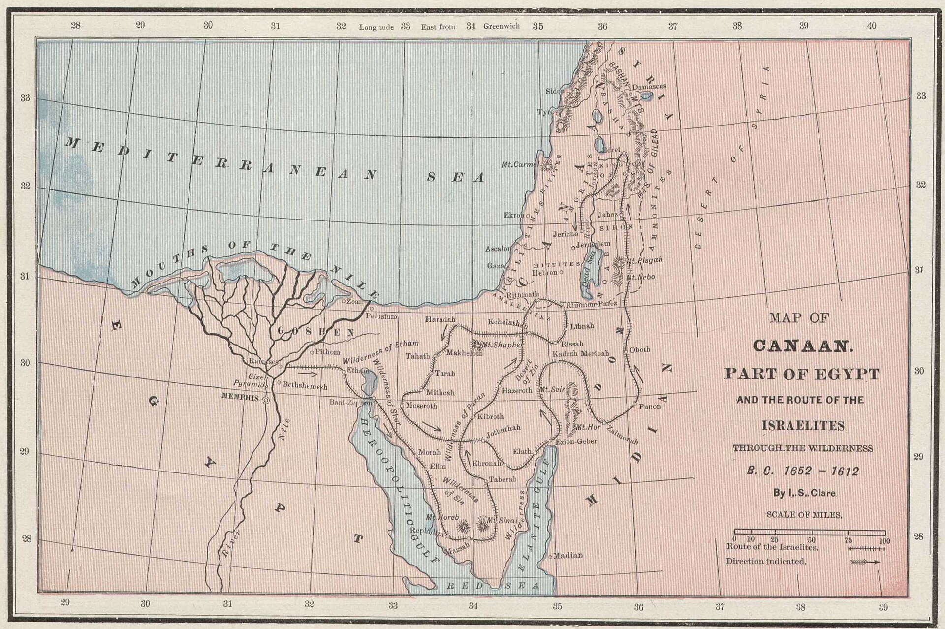 The route of the Israelites through the wilderness