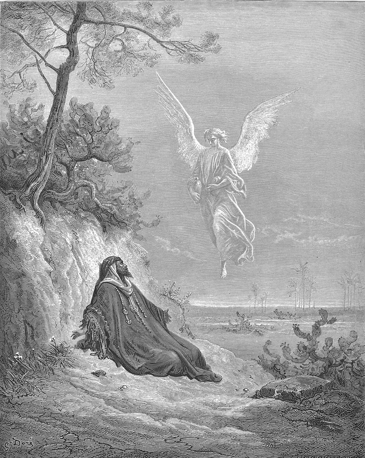 The angel and the broom tree in the wilderness, 1 Kings 19:5 to 19:8. This is the day after Carmel and not Carmel itself.